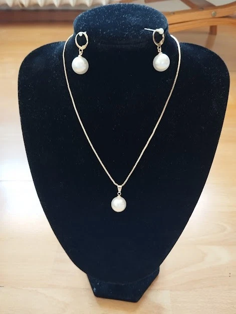 Schmuckset Halskette und Ohrringe in Goldfarbe mit Perlen - Bild 3 von 4