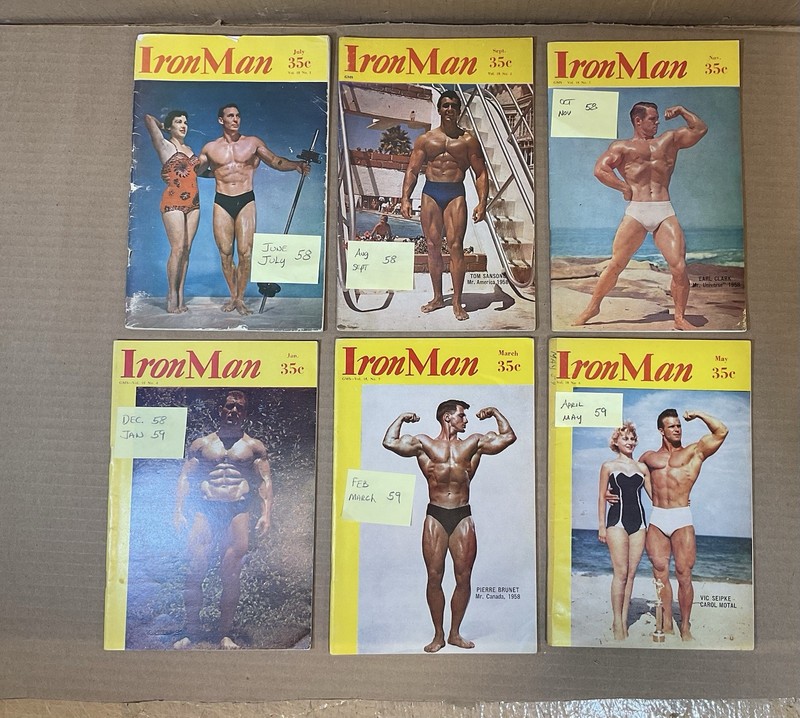 Vintage Iron Man Magazine Lot Complete Vol. 18 No. 1 to 6 Body Building 1958 -59