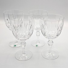 4x Stuart England Hampshire Crystal Wine Glasses Goblet 6 3/8” Stickers Vintage