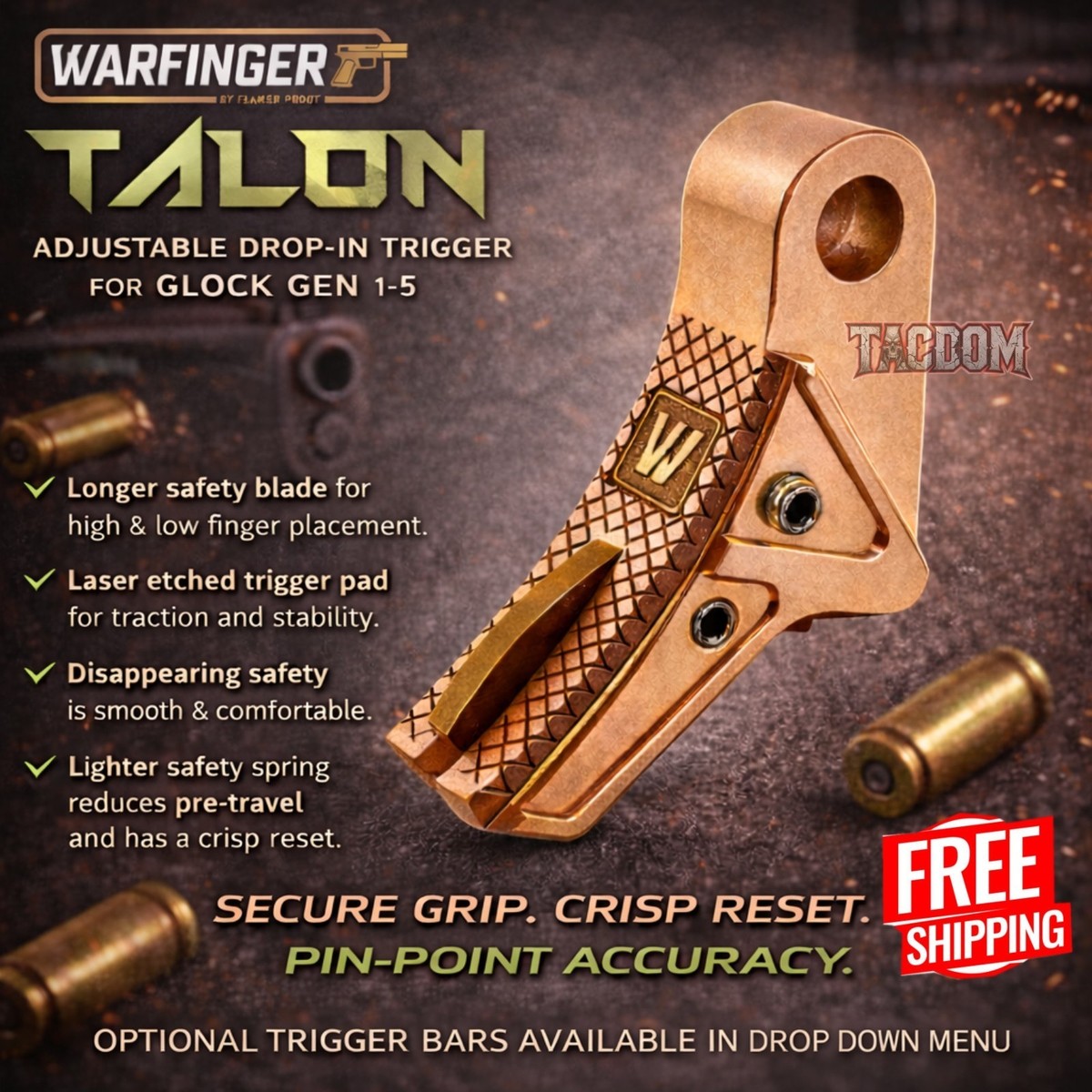 WARFINGER RANGERPROOF TALON GLOCK ADJUSTABLE TRIGGER COPPER GEN 1