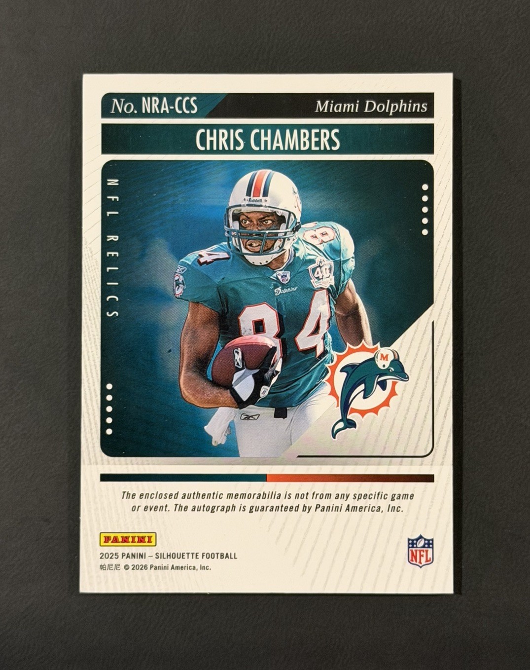 2025 Panini Silhouette- Chris Chambers NFL Relics Patch Auto-  #/199- Dolphins  view 2