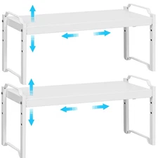 2 Pack Stackable Expandable Shelves For Kitchen Cabinet Countertop Storage, A...