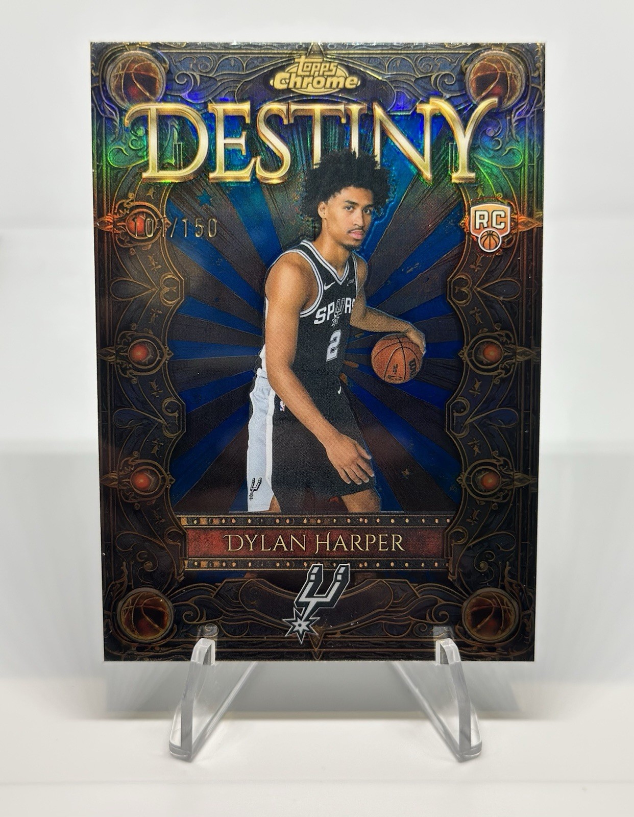 2025-26 Topps Chrome Dylan Harper Destiny True Blue /150 RC Rookie Spurs D-2