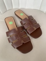 Dune London Leather H Cut-Out Slide Sandals Brown UK 7