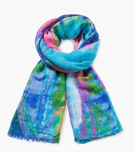 DESIGUAL Logo Scarf Shawl Colorful Tie Dye Watercolors Pareto Sarong Wrap Beach - Picture 10 of 10