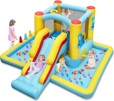 Inflatable Bounce House, Jump Bouncy Castle with Ball Pit & Slide, Ring-Toss Gam