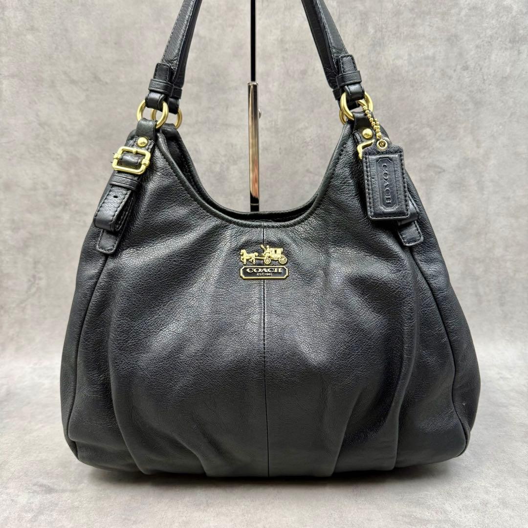Coach Madison Maggie Shoulder Bag Leather Black Women Used