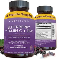 Elderberry with Vitamin C and Zinc 120 Capsules - 1000mg Sambucus Elderberr...