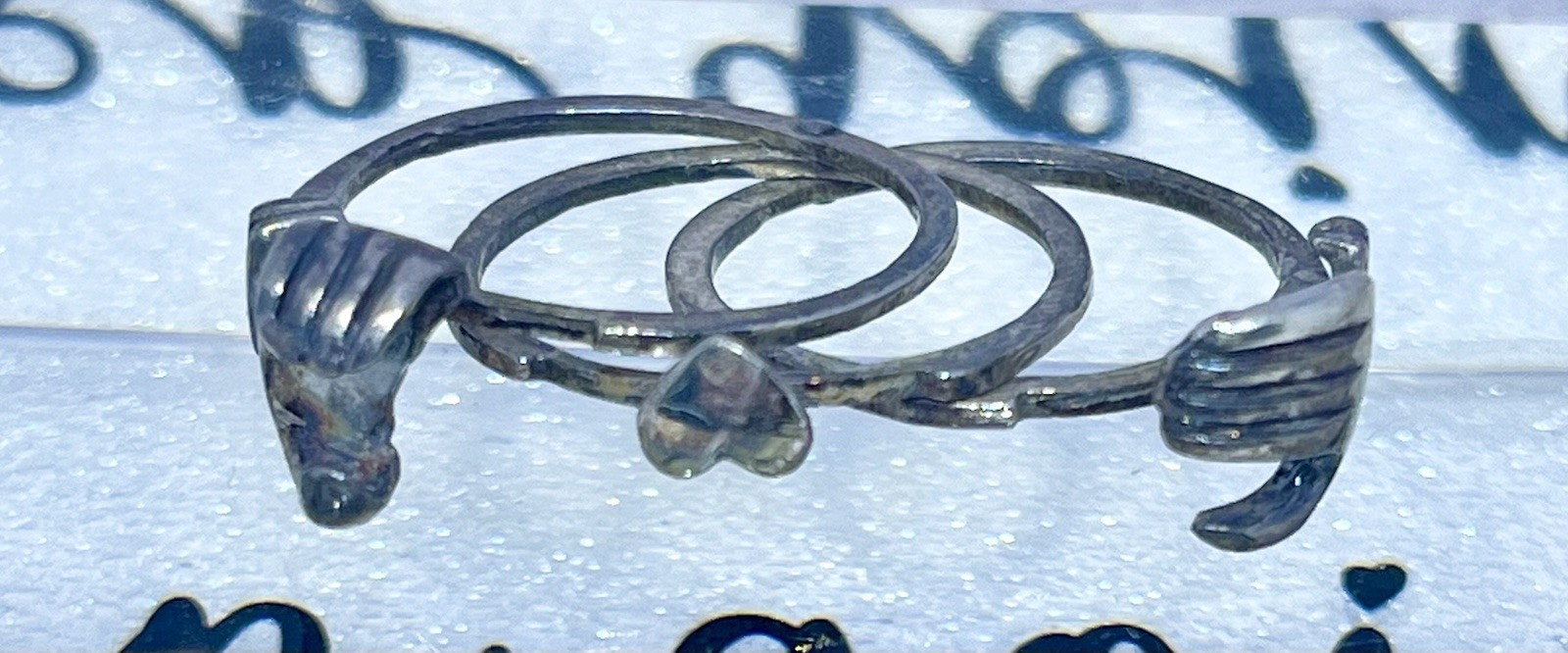 Antique Sterling Silver Handshake Stackable & Ope… - image 7