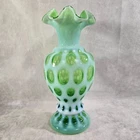 Fenton Lime Green Opalescent Glass Coin Dot 9"  Vase WOW Beautiful