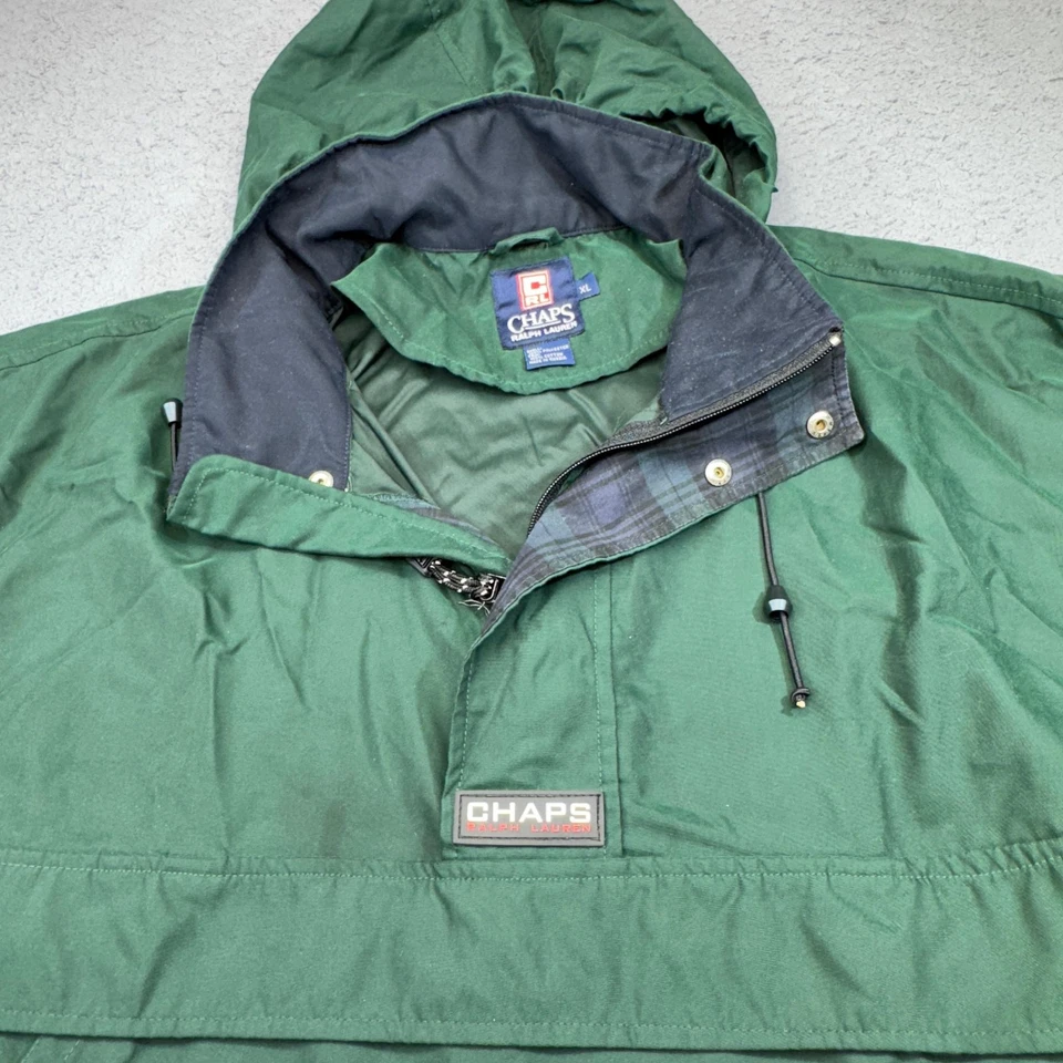 VINTAGE Chaps Ralph Lauren Jacket Mens XL Green Hooded Anorak Windbreaker 90s - Image 4 of 4