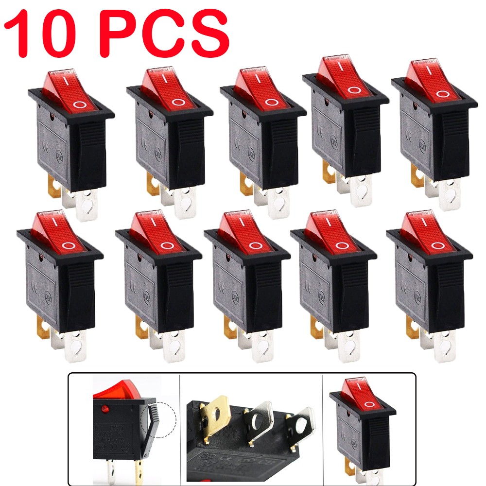 10Pack Rocker Switch 3 Pins 2 Positions 20A/125V 15A/250V SPST