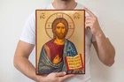 Large Jesus Blessing Icon 12x16 Gold Leaf Handmade Greek Byzantine Orthodox Art