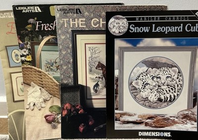 3 x Leisure Arts und 1 Dimensions Snow Leopard Cubs Kreuzstichkarten