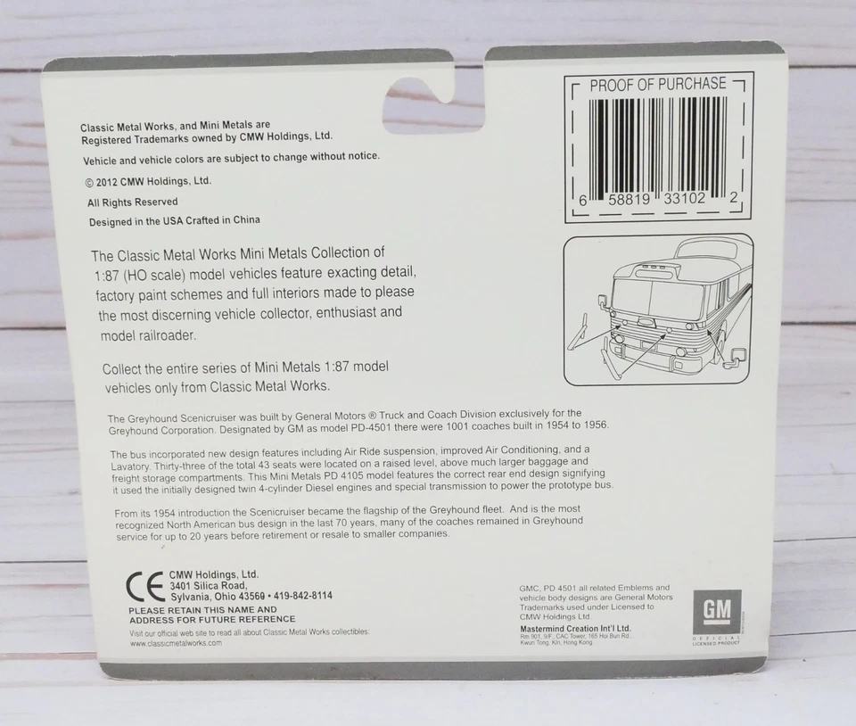 Mini-Metals 33102, GMC PD-4501 Scenicruiser Bus, Chicago Destination, HO Scale - Image 2 of 3