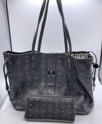 MCM Y7739 Visetos Medium Liz Reversible Shopper Tote Black With