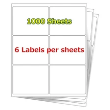 3 1/3" x 4" 6000 Address Shipping Laser Ink Blank Mailing Labels 6UP 1000 Sheets