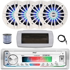 Pyle Marine Radio USB AUX Receiver, Cover, 4x 6.5" Blue LED Speakers, Antenna