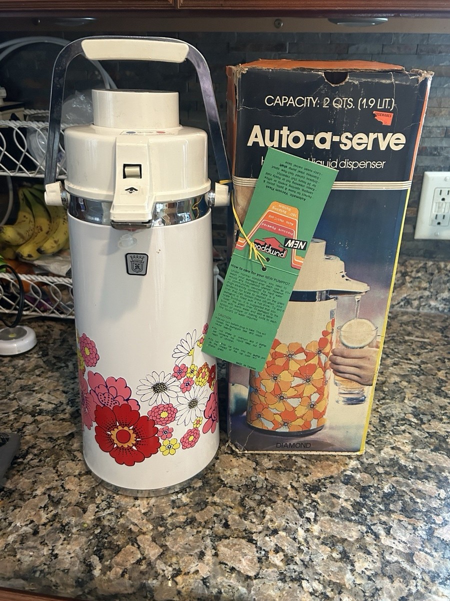Vintage Air Pot Pump Thermos Liquid Auto A Serve Groovy 70s Floral