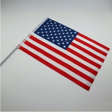 10 Pack 12 x 18 Inch American Flags on Stick - Heavy Duty Rashel Fabric, Heat...