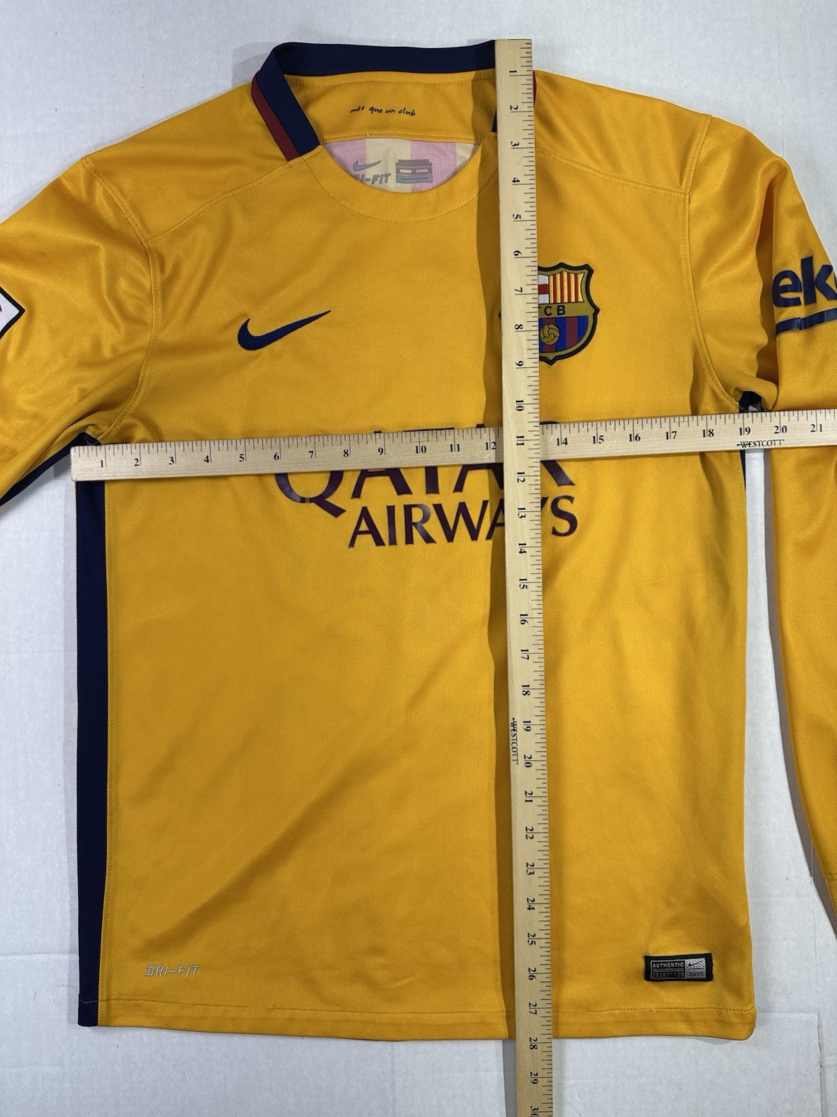 Nike FC Barcelona Messi 10 Long Sleeve Away Jersey Yellow Mens M Authentic thumbnail 5