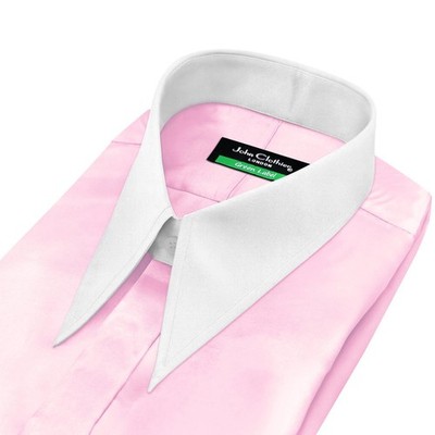 Men's Pink Satin Hidden Placket Shirt 30s Goodfellas Revival Spear Dagger Collar