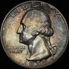 1955 Washington Quarter - Color - High Grade - Toned - Lustrous - 90% Silver
