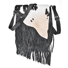 Black American Western Crossbody Real Leather Handbag with Fringes Bag
