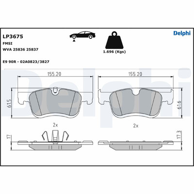 DELPHI LP3675 Bremsbelagsatz, Scheibenbremse für CITROËN,OPEL,PEUGEOT,TOYOTA,VAU