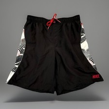 Nike Swim Trunks Mens L Lined Black Red Drawstring Board Shorts Logo Polyester