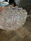 Vintage Glass Bowl Frosty  Raised Floral round Bowl 7.5wide 4 Inches Deep