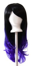 25'' Layered Wavy Fade w/ Long Bangs Natural Black Indigo Purple Cosplay Wig NEW