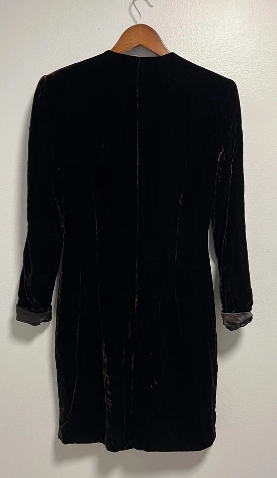 VTG Jones New York Brown Crushed Velvet Wrap Dress Goth Dark Romantic Size 6 - Image 3 of 4