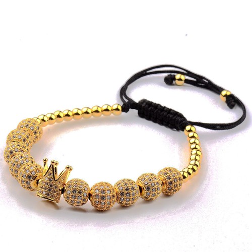Luxury Men's Micro Pave CZ Ball Crown Braided Adjustable Bracelets Charm Jewelry - Picture 4 of 36