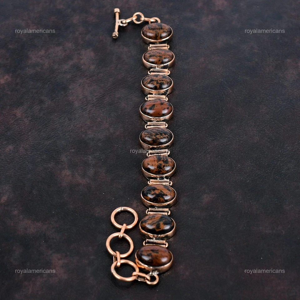 День матери продажи овальный красное дерево обсидиан драгоценный камень ручной работы безель браслет меди - Изображение 4 из 4