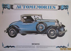1930 Desoto Roadster car calendar print (blue & black, white top)
