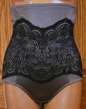 Flexees Women's Pretty Shapewear Lace Hi Waist Brief #2554 Gray w Black Lace S