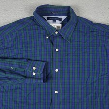 Tommy Hilfiger Shirt Mens 16.5 Blue Green Plaid Dress Button Up Long Sleeve