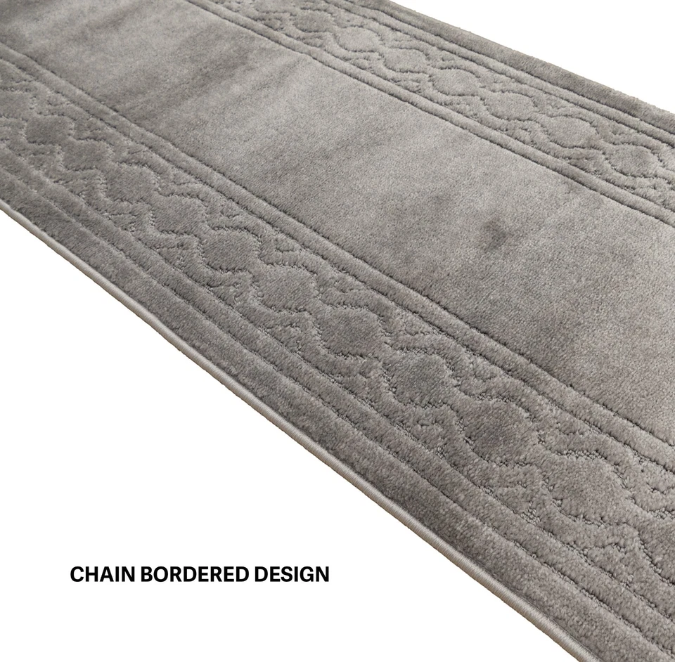 TAMAÑO PERSONALIZADO Alfombra Antideslizante Lavable a Máquina Perfil Medio Corte Pila Enrejado Gris Foto 3 de 4