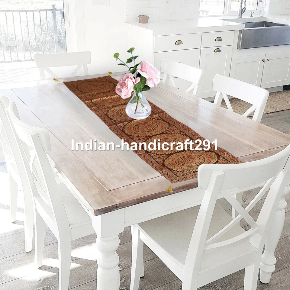 Brocado de seda de comedor de cumpleaños pavo real vintage corredor de mesa corredor de boda 16"X72" Foto 2 de 4