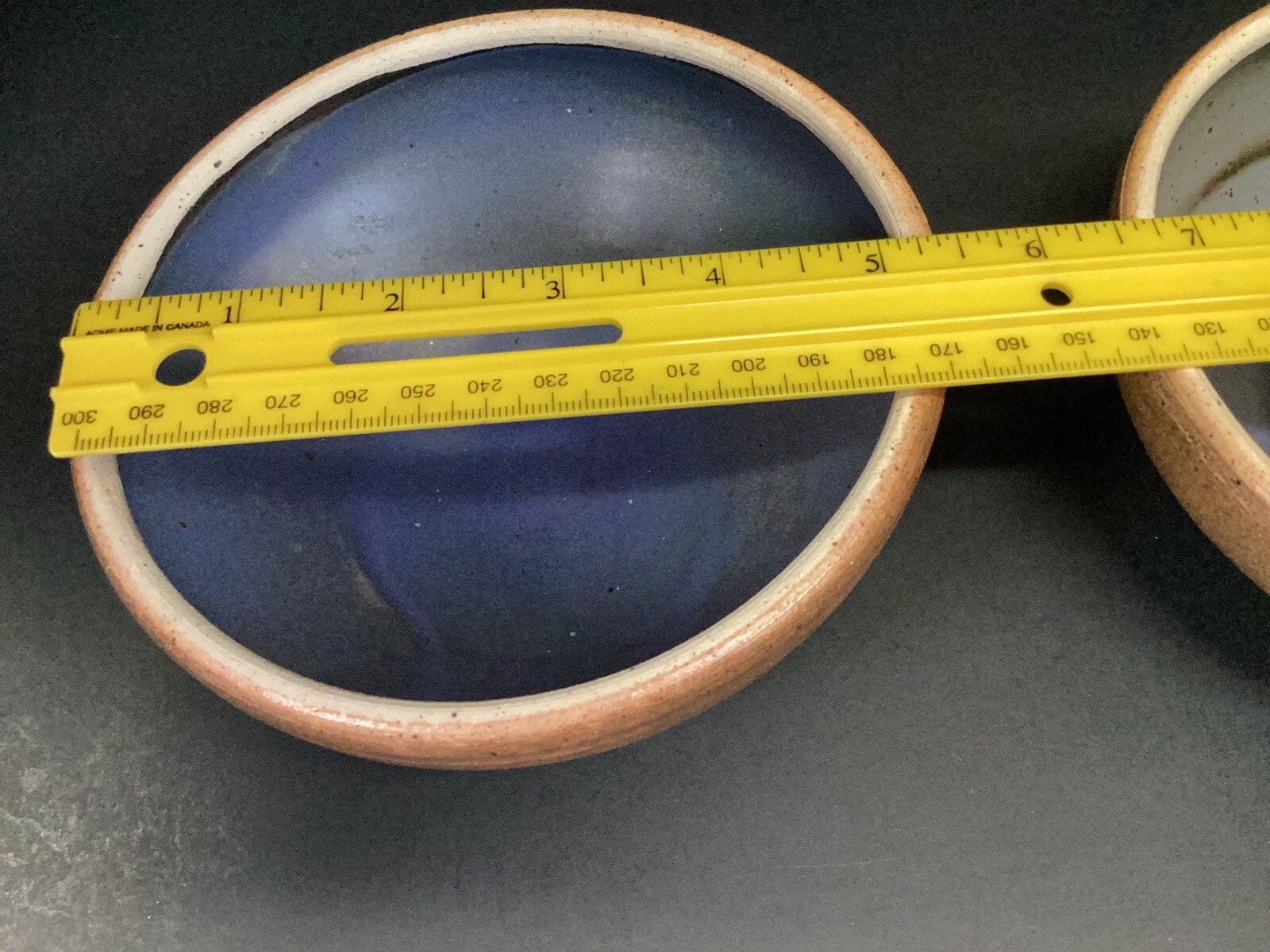 2 Miami Valley pottery dark blue lined stoneware woodfired bowls