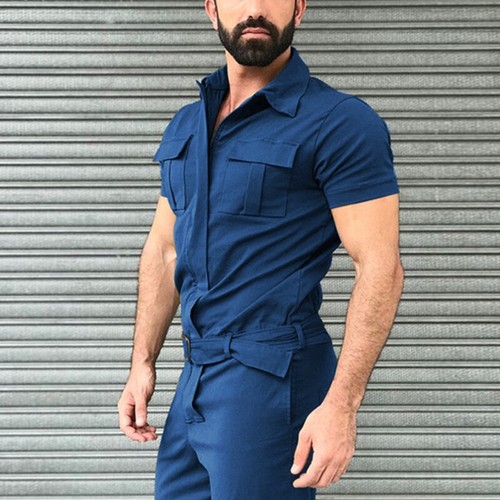 Men Casual Slim Overalls Short Sleeve Jumpsuits Rompers Pants Dungarees Playsuit - Picture 9 of 17