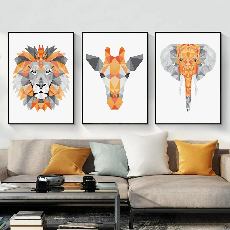 Giraffe Lion Elephant Animal Canvas Painting Home Living Room