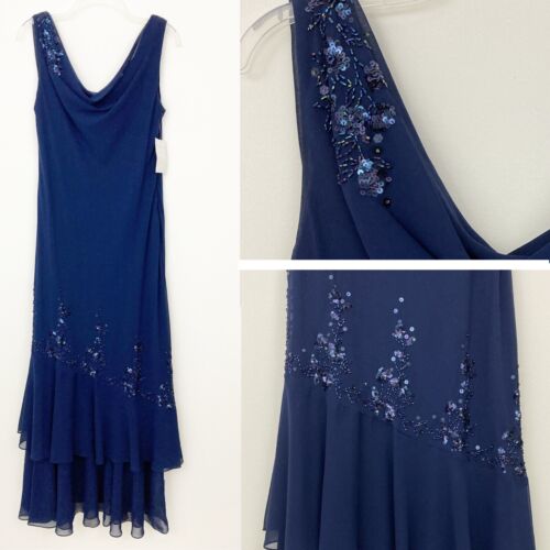 NWT Xscape by Joanna Chen Navy Embellished Gown Size 14 Beaded Sleeveless Dress - Picture 1 of 8