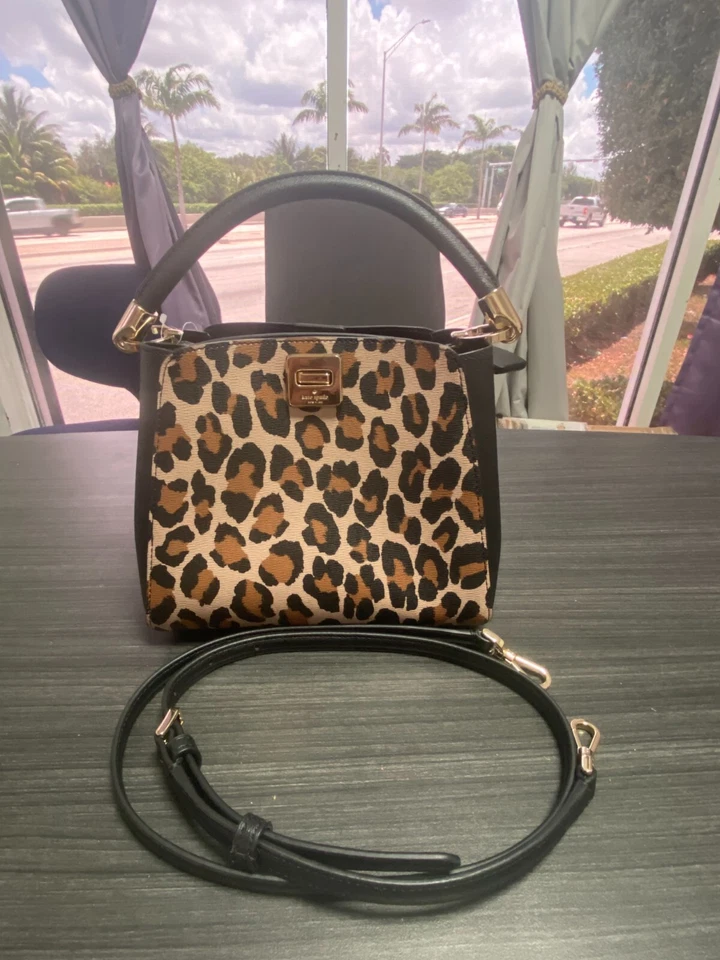 Bolsa satchel Phoebe pequena manchada leopardo alça superior