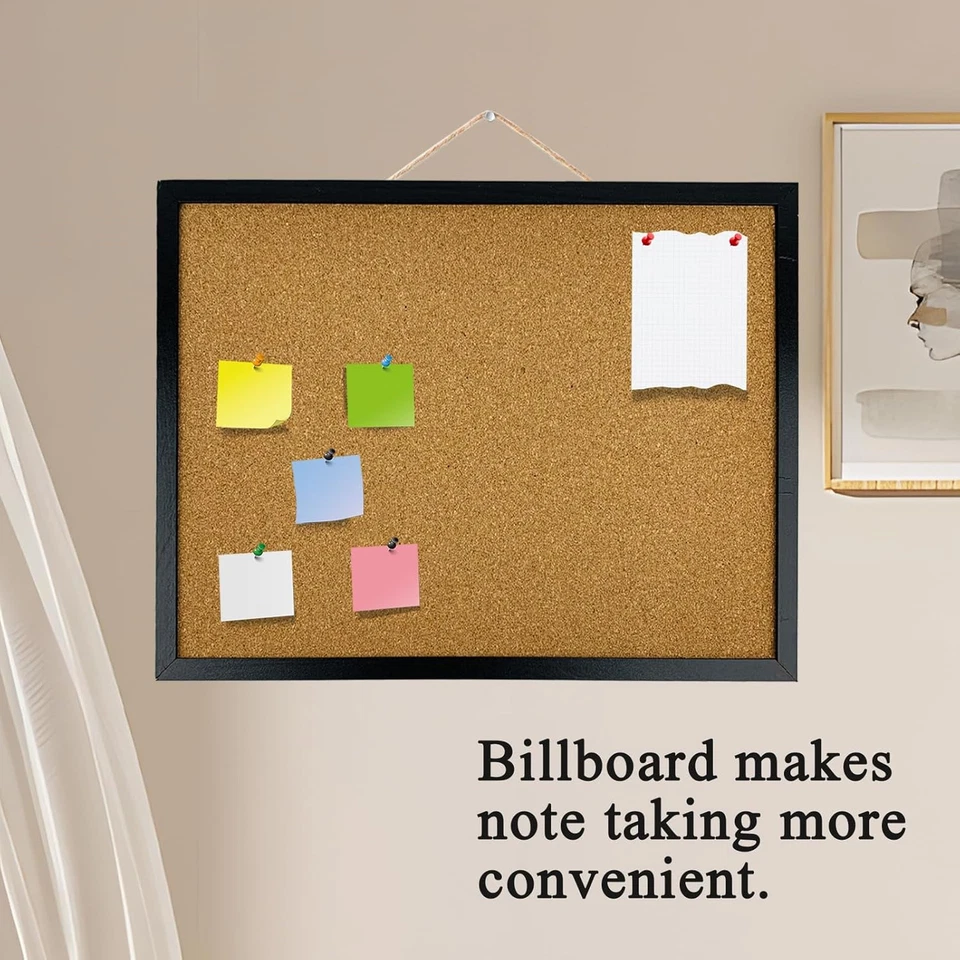 GDMINLO Black Cork Bulletin Board, 17.7 X 13.3 Inches with Oak Wood Finish Frame - Image 4 of 4