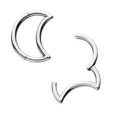 Titanium 16G 3/8 Crescent Moon Ear Hoop Nose Septum Hinged Clicker Earrings Ring