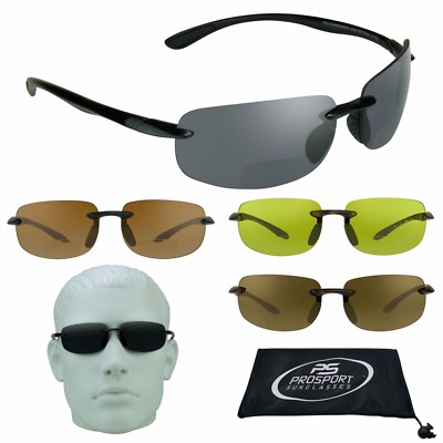 BIFOCAL Sunglasses Rimless Sport Sun Readers Lightweight Yellow HD Blue Blocker