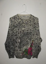 Set of Two Rare Vintage 1980s Leopard Floral New Wave Angora Embellished Sweater