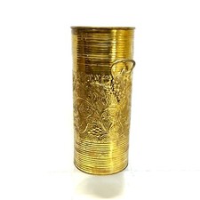 Umbrella Cane Brass Stand Grape Handle Detail Hand Hammered Reverse Floral Vinta
